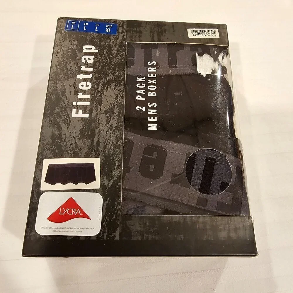New Firetrap Men's Boxer Shorts 2 Pack LYCRA Large Black - Stay Snug & Stylish!